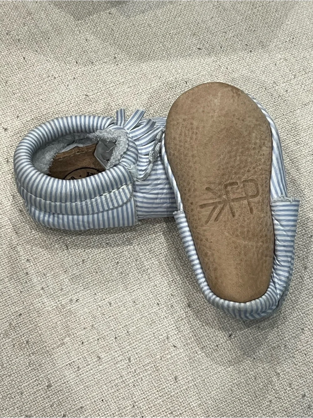 Seersucker Freshly Picked Leather Baby Moccasins